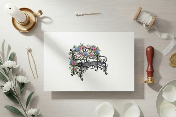 Download Bench with Flowers in Ornate Design - Premium Resources