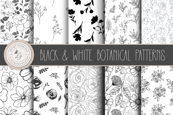 Download Black and White Seamless Floral Patterns - White Collection