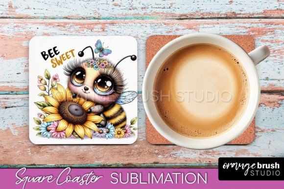 Download Watercolor Bee Square Coaster Design - Coaster design Collection